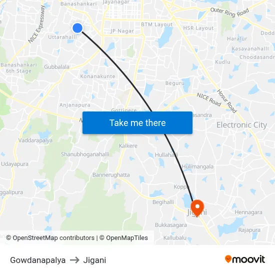 Gowdanapalya to Jigani map