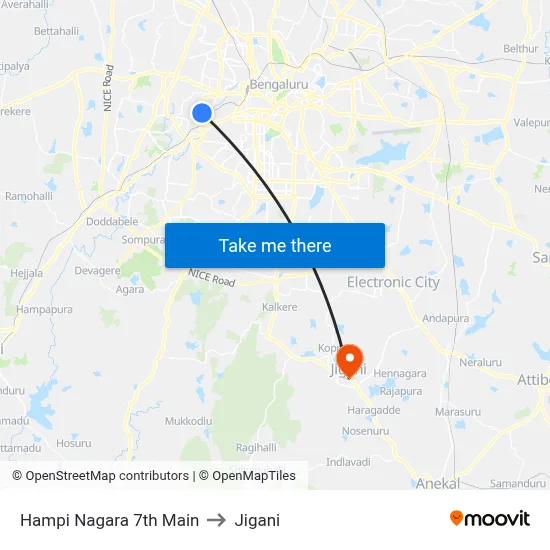 Hampi Nagara 7th Main to Jigani map
