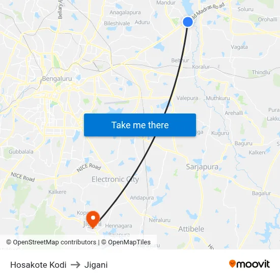 Hosakote Kodi to Jigani map