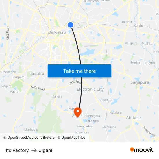 Itc Factory to Jigani map