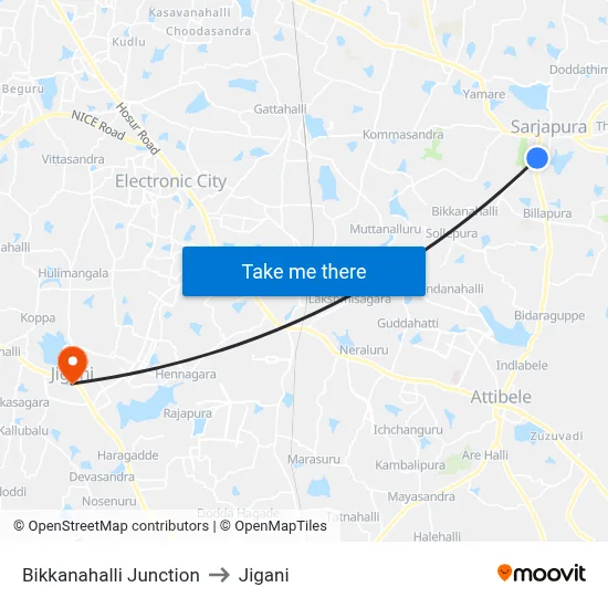 Bikkanahalli Junction to Jigani map
