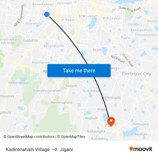 Kadirenahalli Village to Jigani map