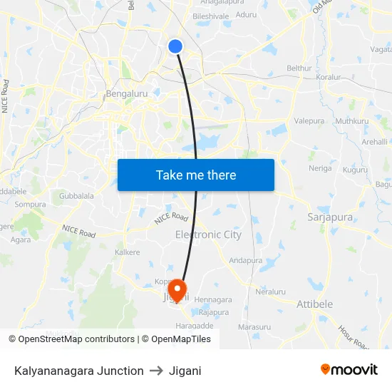 Kalyananagara Junction to Jigani map