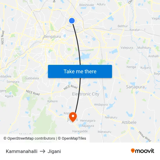 Kammanahalli to Jigani map
