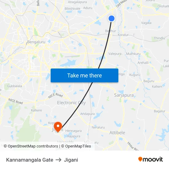 Kannamangala Gate to Jigani map