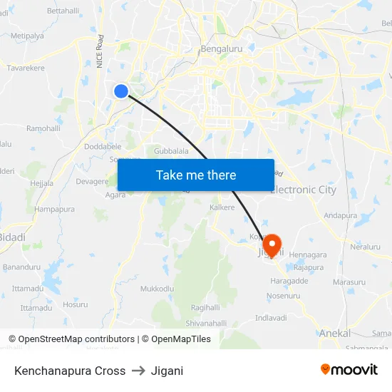 Kenchanapura Cross to Jigani map