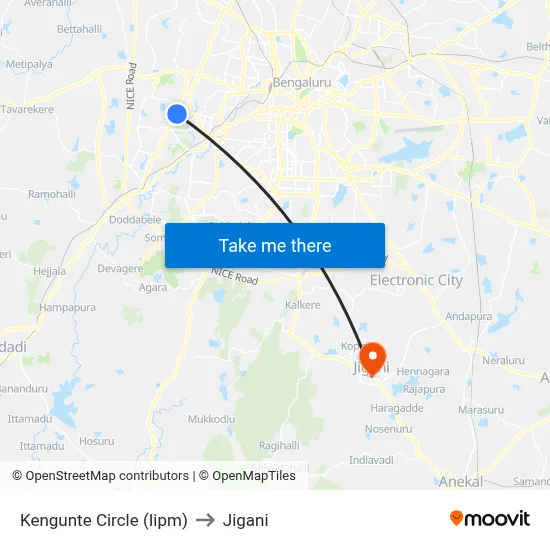 Kengunte Circle (Iipm) to Jigani map