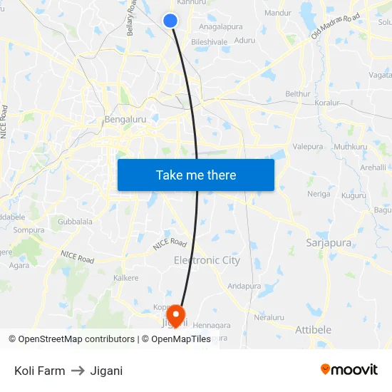 Koli Farm to Jigani map