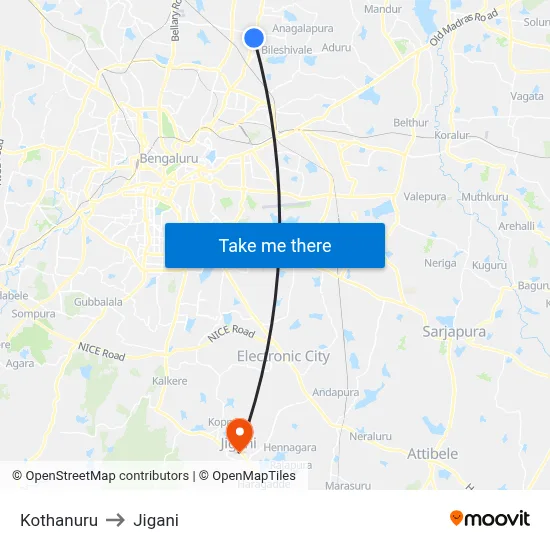Kothanuru to Jigani map