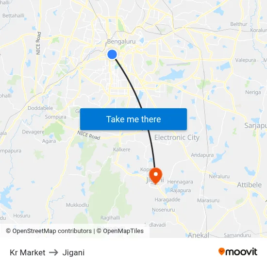 Kr Market to Jigani map