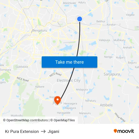Kr Pura Extension to Jigani map