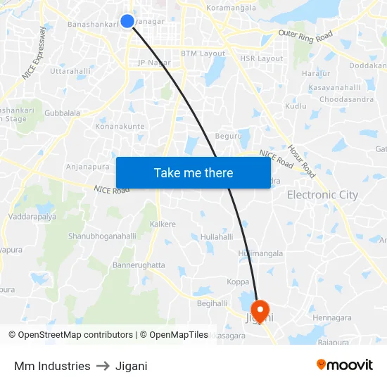 Mm Industries to Jigani map