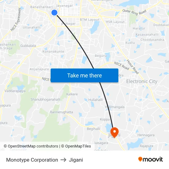 Monotype Corporation to Jigani map