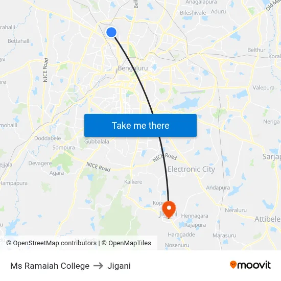 Ms Ramaiah College to Jigani map