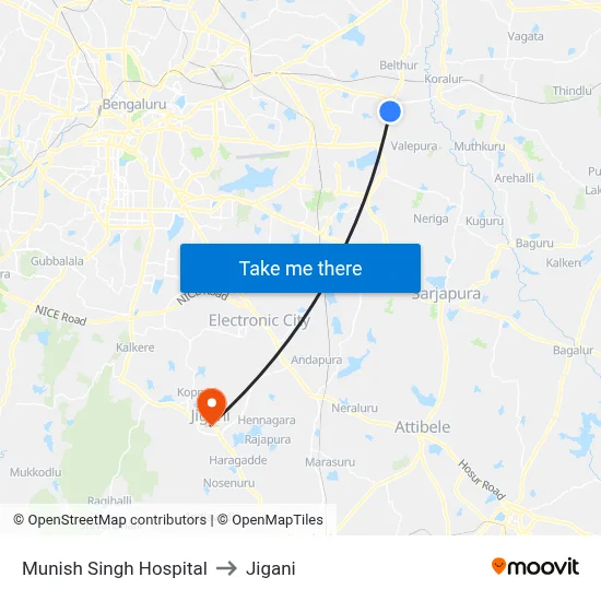 Munish Singh Hospital to Jigani map