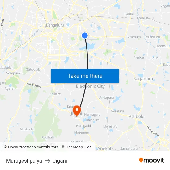 Murugeshpalya to Jigani map