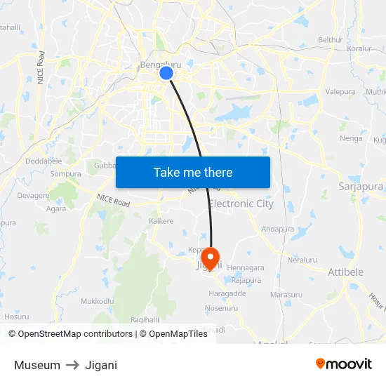 Museum to Jigani map
