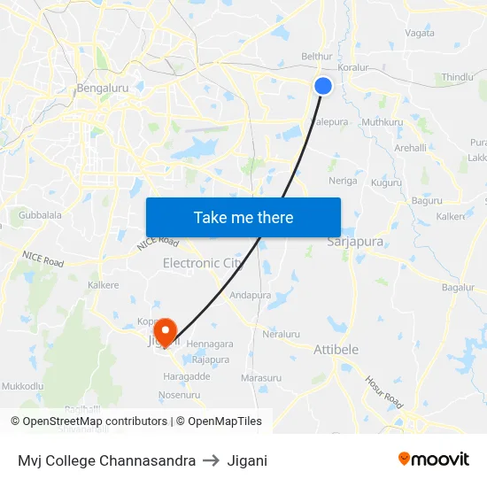 Mvj College Channasandra to Jigani map