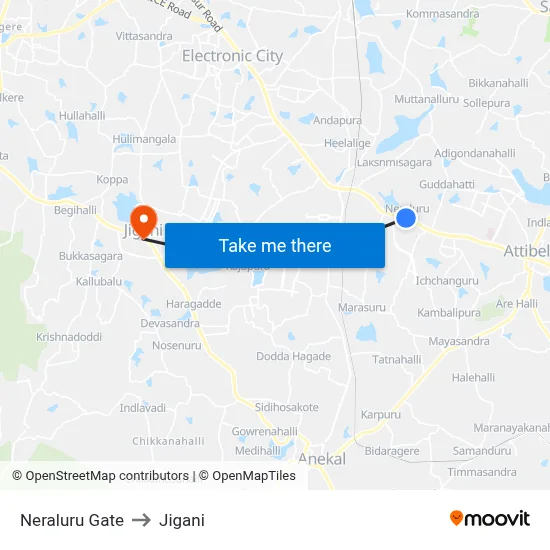 Neraluru Gate to Jigani map