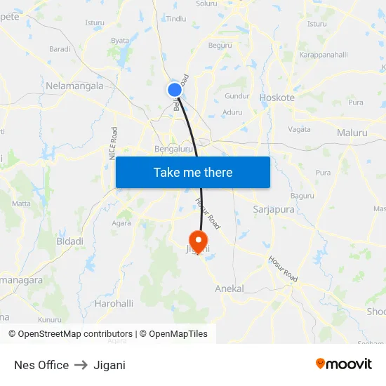 Nes Office to Jigani map