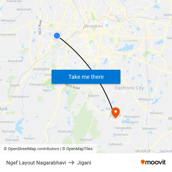 Ngef Layout Nagarabhavi to Jigani map