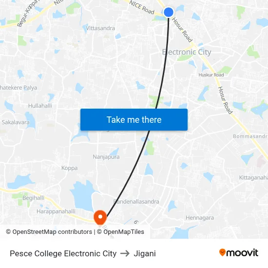 Pesce College Electronic City to Jigani map