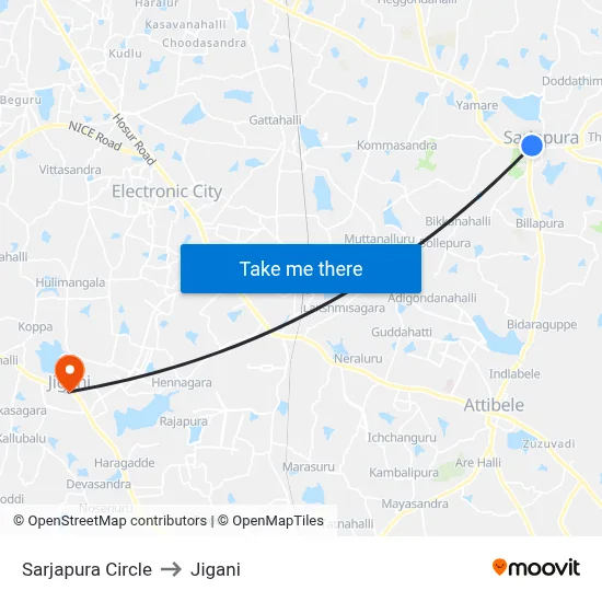 Sarjapura Circle to Jigani map