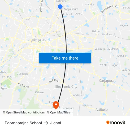 Poornaprajna School to Jigani map