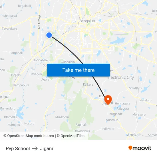 Pvp School to Jigani map