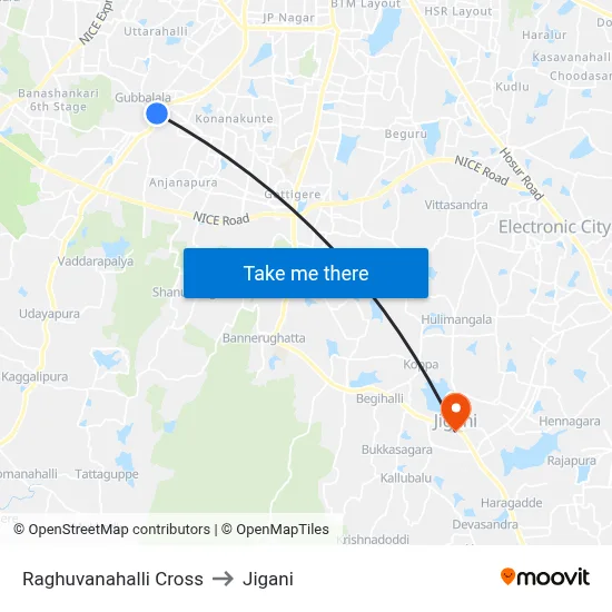 Raghuvanahalli Cross to Jigani map