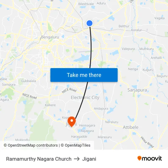 Ramamurthy Nagara Church to Jigani map