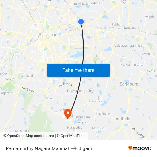 Ramamurthy Nagara Manipal to Jigani map