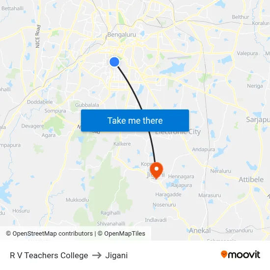 R V Teachers College to Jigani map