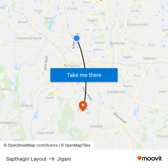 Sapthagiri Layout to Jigani map