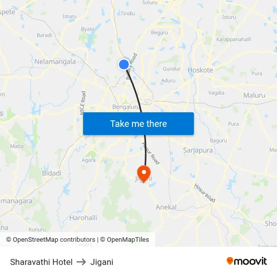 Sharavathi Hotel to Jigani map