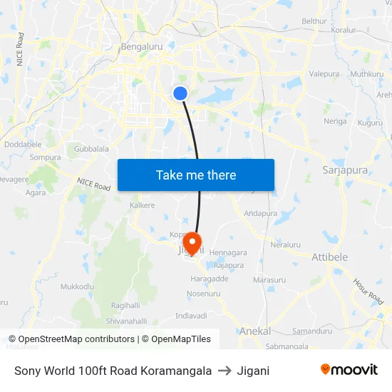 Sony World 100ft Road  Koramangala to Jigani map
