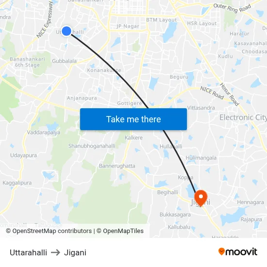 Uttarahalli to Jigani map
