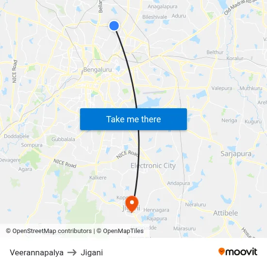 Veerannapalya to Jigani map