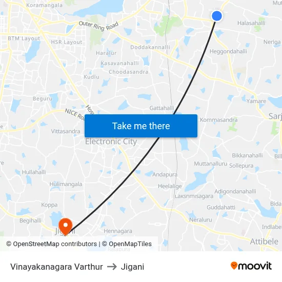 Vinayakanagara Varthur to Jigani map