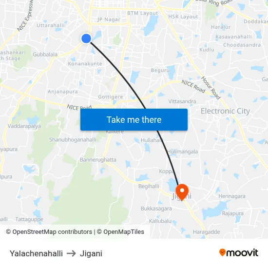 Yalachenahalli to Jigani map