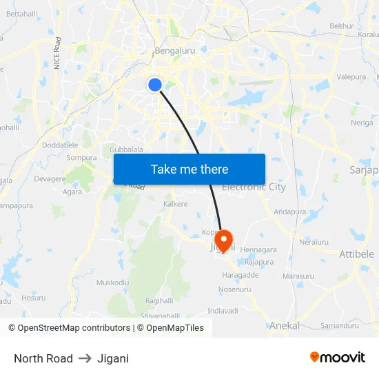 North Road to Jigani map