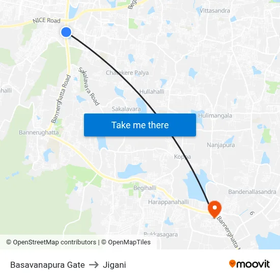 Basavanapura Gate to Jigani map