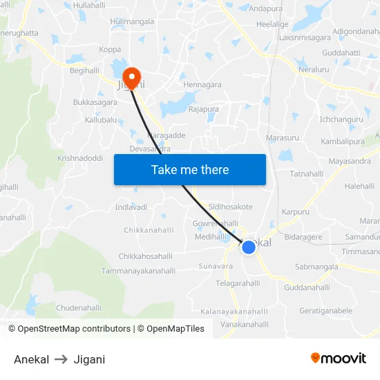 Anekal to Jigani map