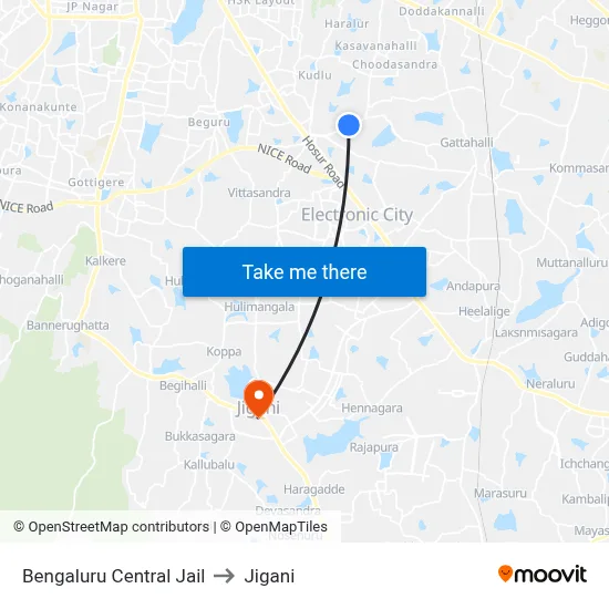 Bengaluru Central Jail to Jigani map