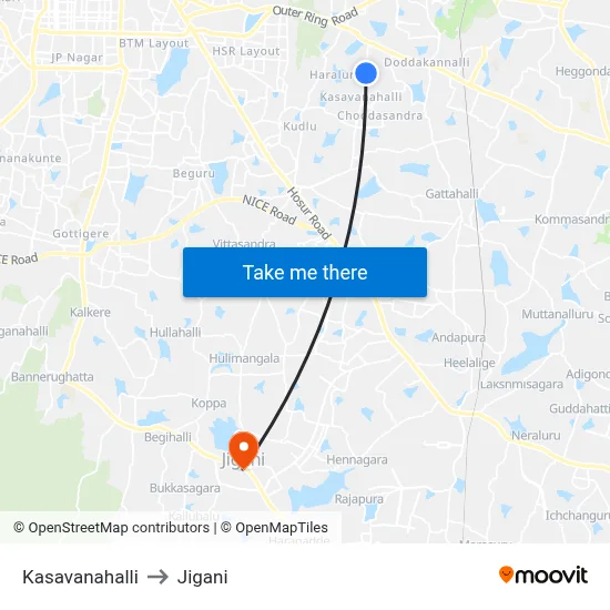 Kasavanahalli to Jigani map
