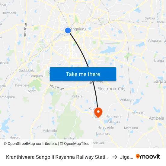 Kranthiveera Sangolli Rayanna Railway Station to Jigani map