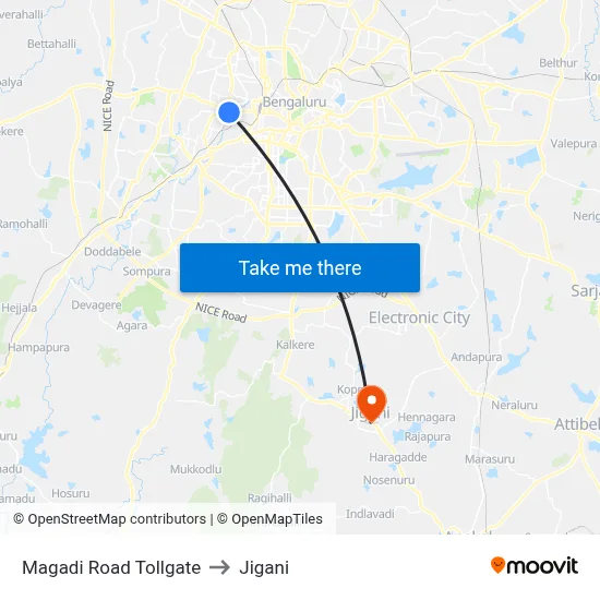 Magadi Road Tollgate to Jigani map