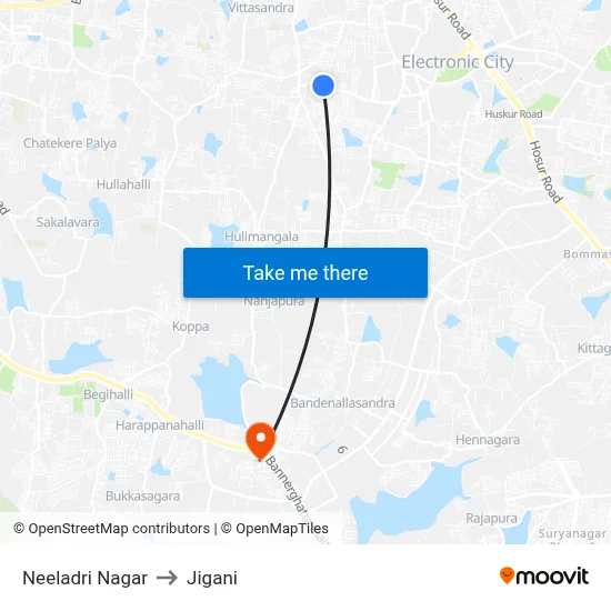 Neeladri Nagar to Jigani map
