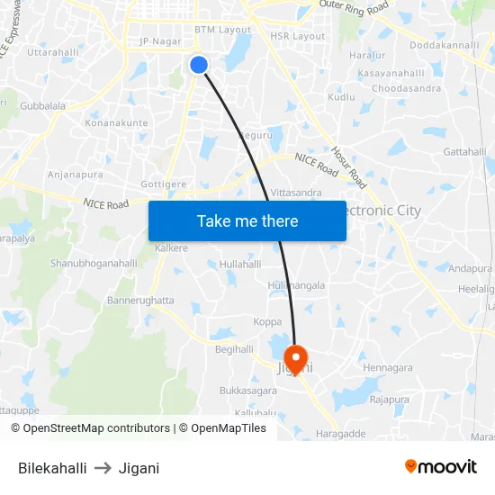Bilekahalli to Jigani map
