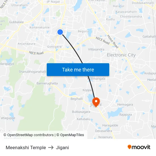 Meenakshi Temple to Jigani map